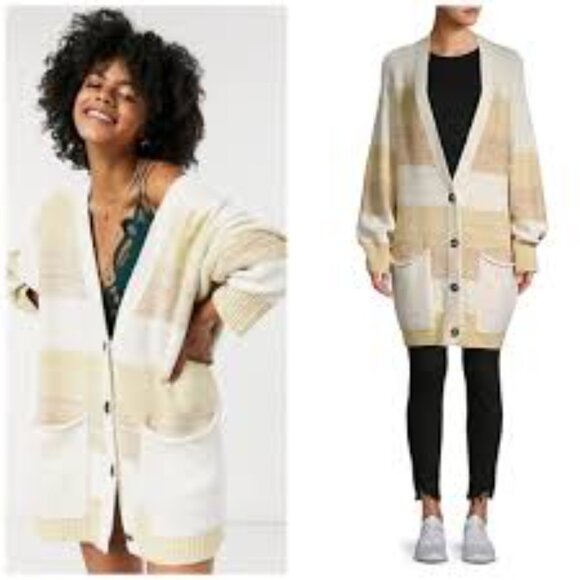 FREE PEOPLE WOMENS BUTTON UP GRAINS COMBO V-NECK CARDIGAN WOMEN SWEATER XS - Picture 1 of 6